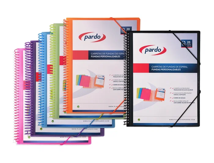 Pardo Carpeta Escaparate con Espiral 20 Fundas Polipropileno Din A4 Cierre Gomas Color Azul