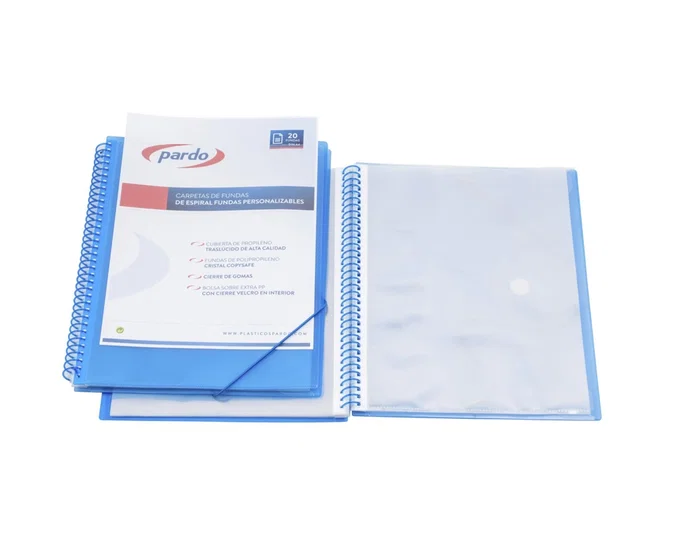 Pardo Carpeta Escaparate con Espiral 20 Fundas Polipropileno Din A4 Cierre Gomas Color Azul