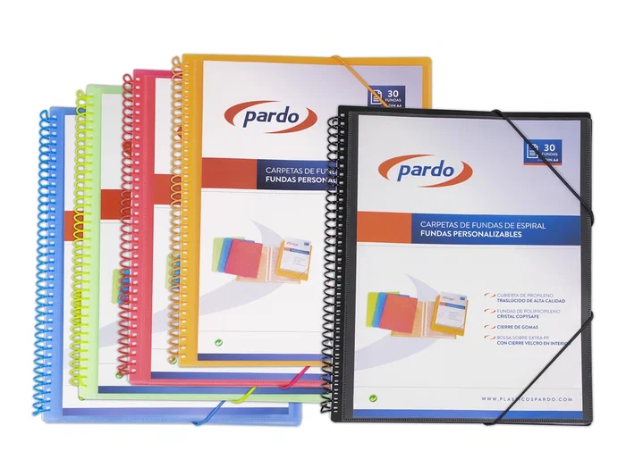 Pardo Carpeta Escaparate con Espiral 20 Fundas Polipropileno Din A4 Cierre Gomas Color Azul