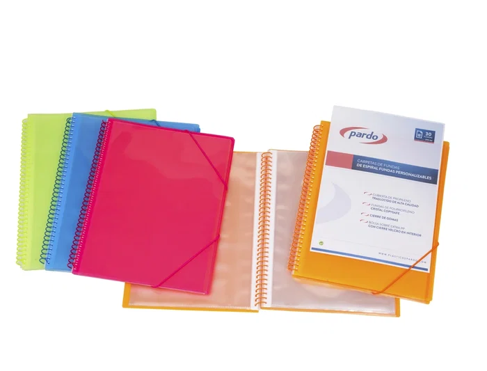 Pardo Carpeta Escaparate con Espiral 20 Fundas Polipropileno Din A4 Cierre Gomas Color Azul