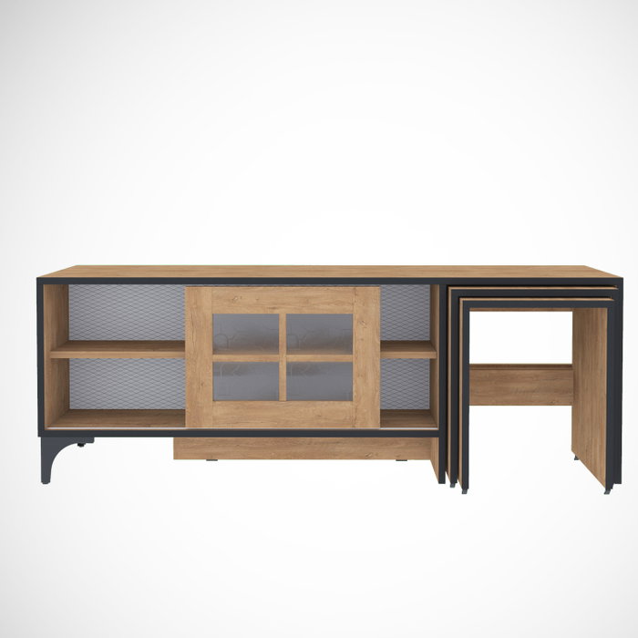 Hanah Home Revival Soporte TV Roble 150x54x42 cm Tablero de Partículas Melamina 18mm con Mesas Nido