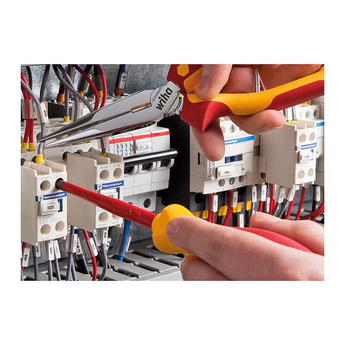 Wiha 36389 Set de Herramientas para Electricista, 13 Piezas, Incluye Alicates de Corte Diagonal y Punta Fina, Pelacables, 12 Herramientas en Estuche Negro