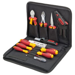 Wiha 36389 Set de Herramientas para Electricista, 13 Piezas, Incluye Alicates de Corte Diagonal y Punta Fina, Pelacables, 12 Herramientas en Estuche Negro