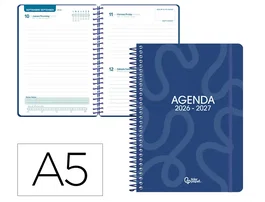 Liderpapel Agenda Escolar 2026-2027 Classic - Día Página A5 Espiral, Interior Bilingüe, Papel FSC 70g, Azul Marino