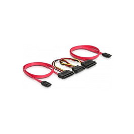 DeLOCK Cable SATA All-in-One para 2x HDD, 0,5 m, Rojo