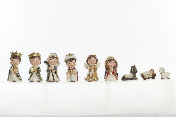 DKD Home Decor Nacimiento Navidad Tradicional Set de 9 Piezas Multicolor Resina 3 x 6 x 7 cm