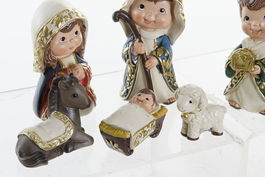 DKD Home Decor Nacimiento Navidad Tradicional Set de 9 Piezas Multicolor Resina 3 x 6 x 7 cm