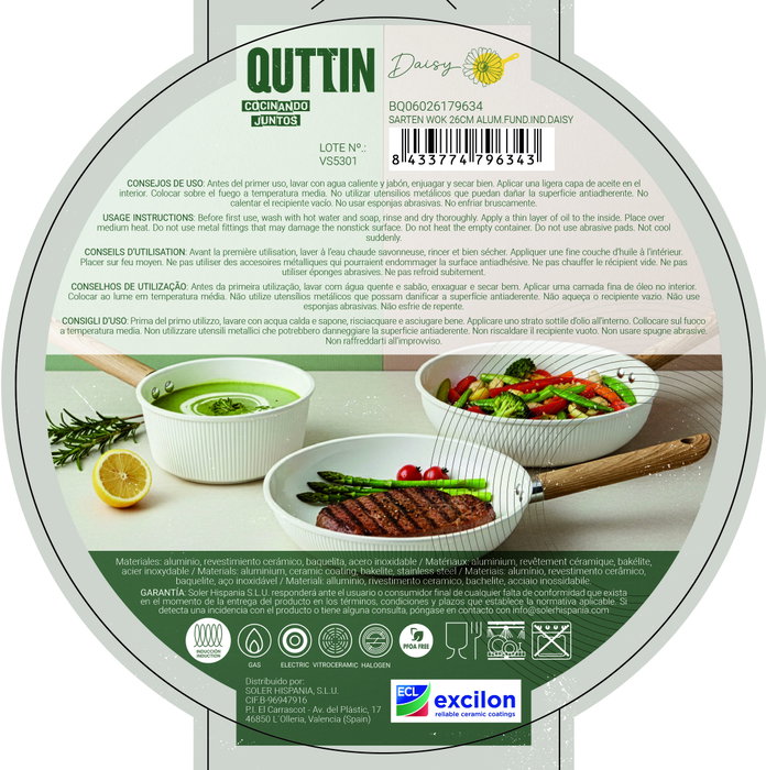 Inde Sarten Wok 26 cm Aluminio Fundido Inducción Daisy (6 Unidades)