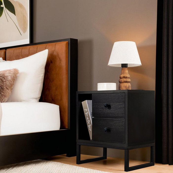 Nordure Glimmer Mesilla de Noche, Wood Black, Negro, Mueble Dormitorio 45.2x50x29.5cm