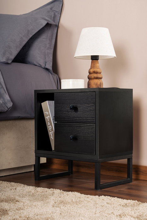 Nordure Glimmer Mesilla de Noche, Wood Black, Negro, Mueble Dormitorio 45.2x50x29.5cm