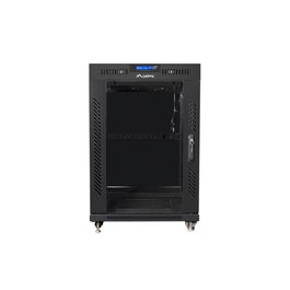 Lanberg FF01-6615-12BL Rack o Bastidor Independiente 19 Pulgadas 15U, Estructura Cerrada, Puertas de Vidrio y Acero, Capacidad 800 kg, Negro