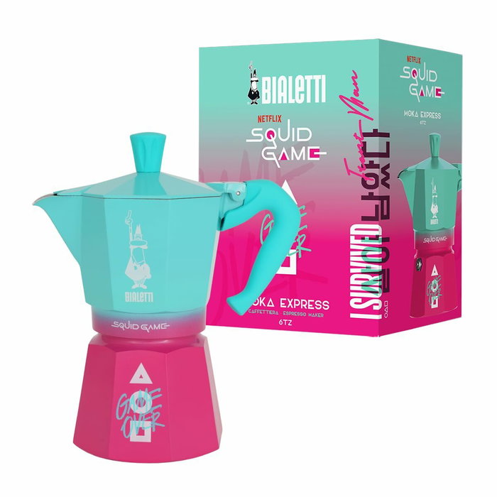 Bialetti Moka Express Squid Game 6 Tazas - Turquesa/Rosa Bialetti Moka Express Squid Game 6 Tazas - Turquesa/Rosa