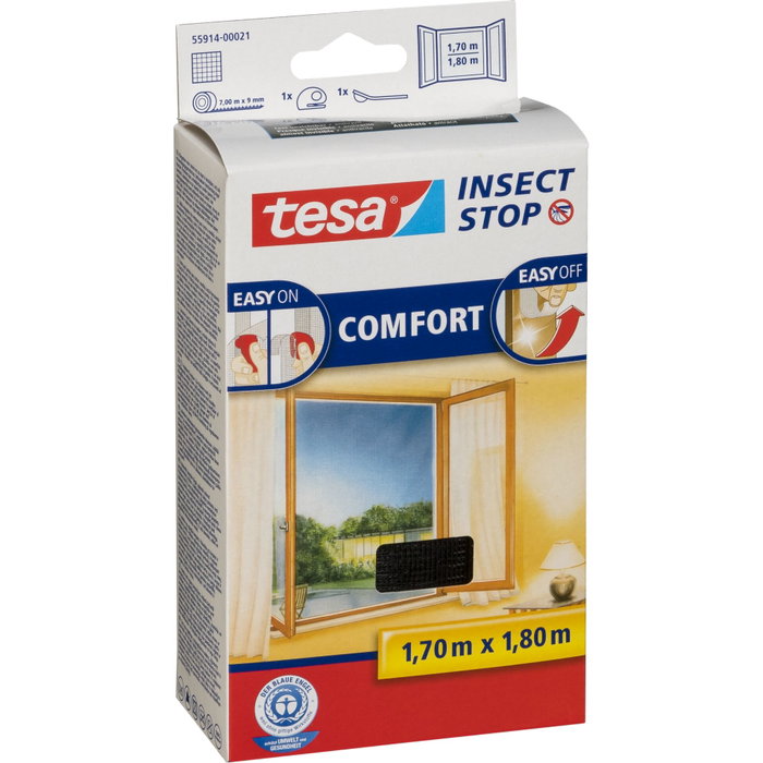 Tesa Malla mosquitera para ventanas Comfort velcro 1,7x1,8m negro 55914