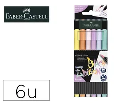 Faber castell Rotulador Edición Black Punta de Pincel, Caja de 6 Unidades, Colores Pastel Surtidos