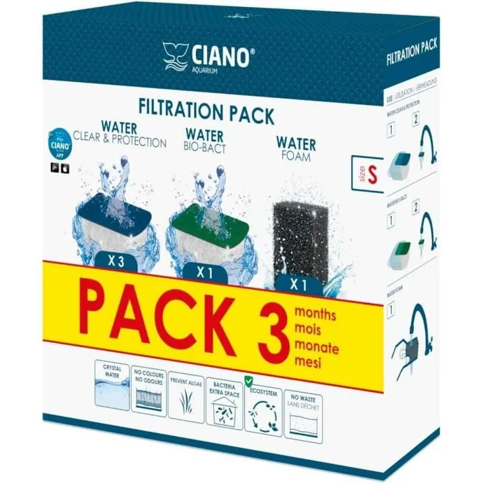 Ciano Cartuchos de Filtración Pack 3 Meses Talla S WaterClear Espuma Mousse Biobact Ciano Cartuchos de Filtración Pack 3 Meses Talla S WaterClear Espuma Mousse Biobact