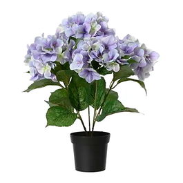 Everlands Maceta con Hortensias Artificiales Lilas de Poliéster en PVC con Macetero Negro de Plástico Ø12 cm, Dimensiones: Ø28 x 46 cm