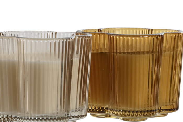 DKD Home Decor Vela de Cristal y Cera Ambar y Beige 10 x 7.8 x 10 cm (6 Unidades)