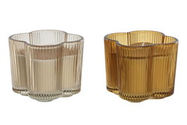 DKD Home Decor Set de 2 Velas de Cristal Rayado Ámbar y Beige