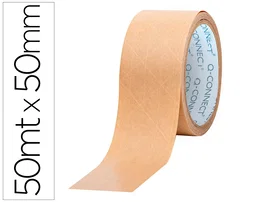 Q-connect Cinta Adhesiva Kraft Reforzado para Embalaje, 50 m x 50 mm, Papel Kraft 155g/m², Resistencia a la Tracción 210 N/25 mm