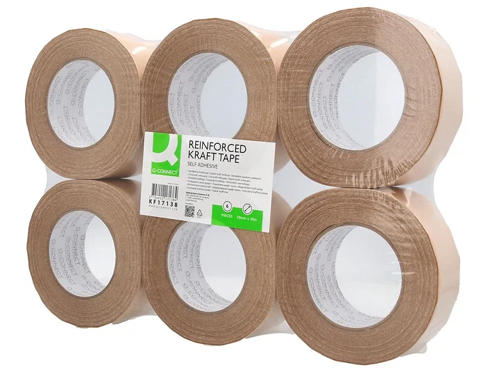 Q-connect Cinta Adhesiva Kraft Reforzado para Embalaje, 50 m x 50 mm, Papel Kraft 155g/m², Resistencia a la Tracción 210 N/25 mm Q-connect Cinta Adhesiva Kraft Reforzado para Embalaje, 50 m x 50 mm, Papel Kraft 155g/m², Resistencia a la Tracción 210 N/25 mm