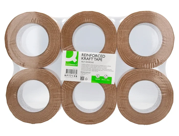 Q-connect Cinta Adhesiva Kraft Reforzado para Embalaje, 50 m x 50 mm, Papel Kraft 155g/m², Resistencia a la Tracción 210 N/25 mm Q-connect Cinta Adhesiva Kraft Reforzado para Embalaje, 50 m x 50 mm, Papel Kraft 155g/m², Resistencia a la Tracción 210 N/25 mm