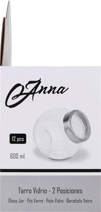 Anna Tarro de Vidrio 600 ml con 2 Posiciones - 8.5 cm (Ancho) x 12.3 cm (Alto) x 11.8 cm (Largo) (24 Unidades)