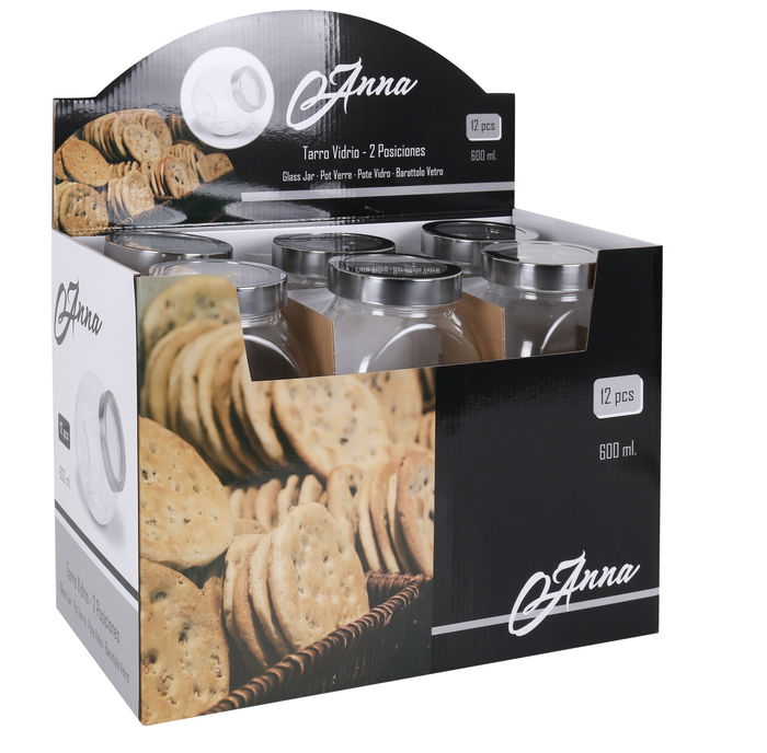 Anna Tarro de Vidrio 600 ml con 2 Posiciones - 8.5 cm (Ancho) x 12.3 cm (Alto) x 11.8 cm (Largo) (24 Unidades)