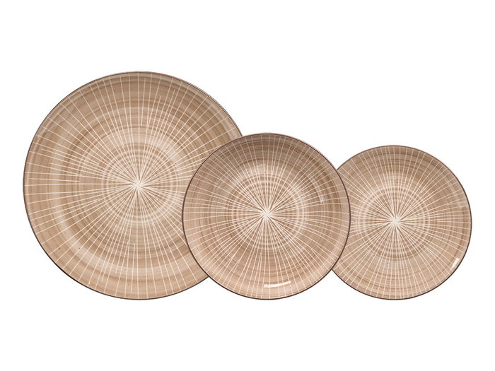Vessia Vajilla 12 Piezas, Rayas Marrón, Plato Grande 26.7 x 26.7 cm, Plato Mediano 20 x 20 cm, Plato Pequeño 19.3 x 19.3 cm, Dimensiones Totales 28x28x17 cm (Set de 2)