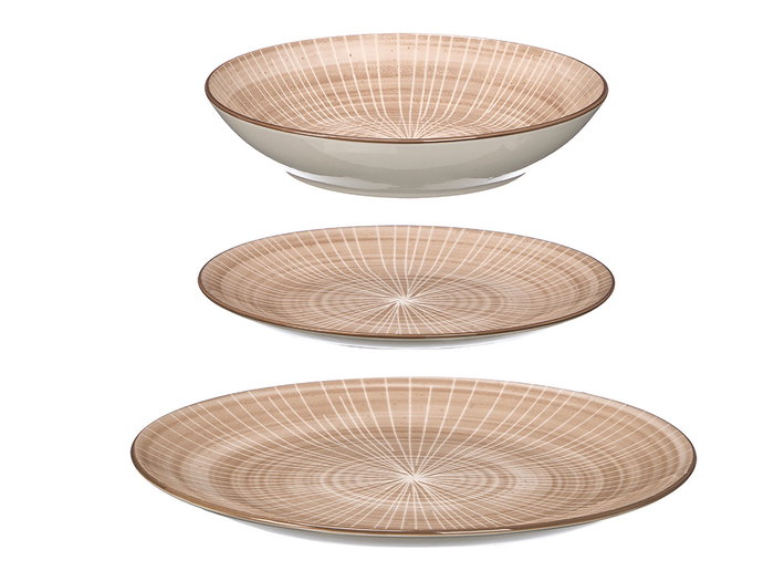 Vessia Vajilla 12 Piezas, Rayas Marrón, Plato Grande 26.7 x 26.7 cm, Plato Mediano 20 x 20 cm, Plato Pequeño 19.3 x 19.3 cm, Dimensiones Totales 28x28x17 cm (Set de 2)