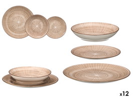 Vessia Vajilla 12 Piezas, Rayas Marrón, Plato Grande 26.7 x 26.7 cm, Plato Mediano 20 x 20 cm, Plato Pequeño 19.3 x 19.3 cm, Dimensiones Totales 28x28x17 cm (Set de 2)