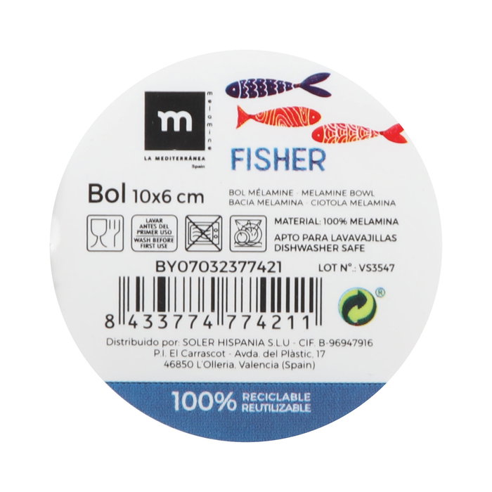La Mediterranea Bol Melamina Brillo Fisher 10 cm x 6 cm (24 Unidades)