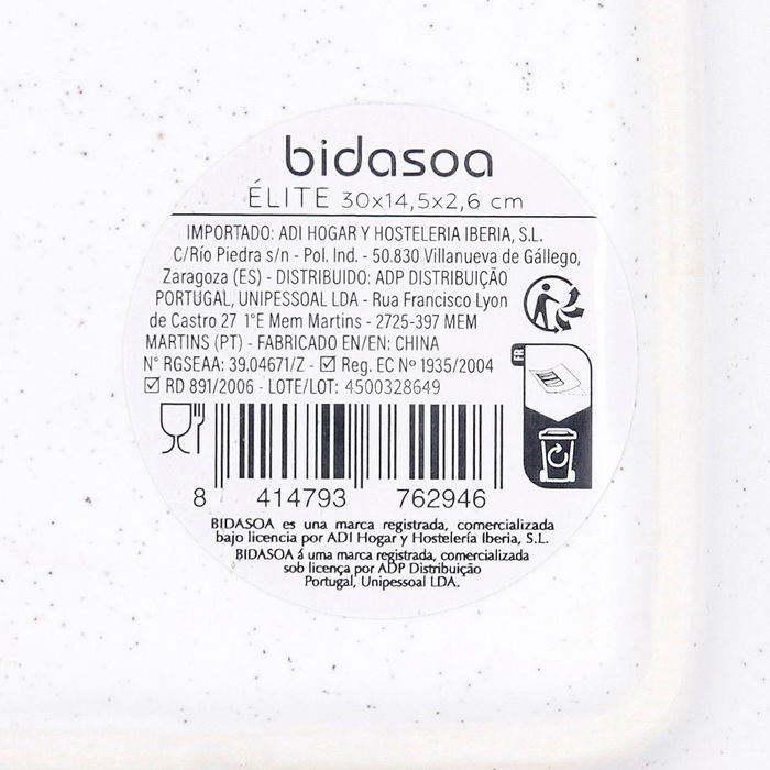 Bandeja Porcelana Elite Bidasoa 30x14,5x2,6 cm