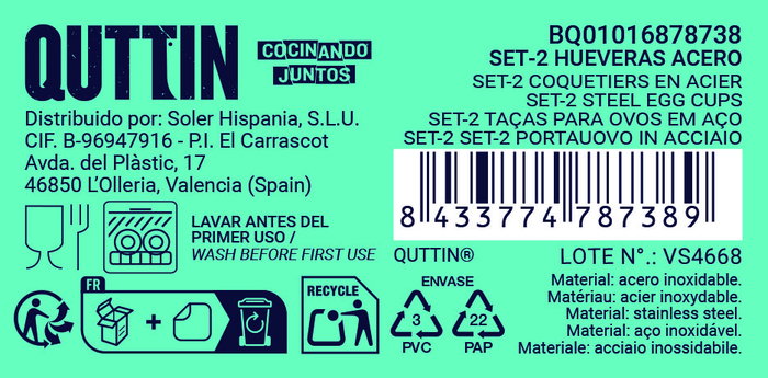 Quttin Set de 2 Hueveras de Acero 5 x 9.9 x 8 cm (24 Unidades)