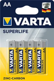Varta Superlife R6 Pilas AA Zinc-Carbono, Baterías de un solo uso, 1.5V, Paquete de 4 unidades