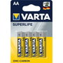 Varta Superlife R6 AA Pack de 4 Pilas de Zinc-carbono