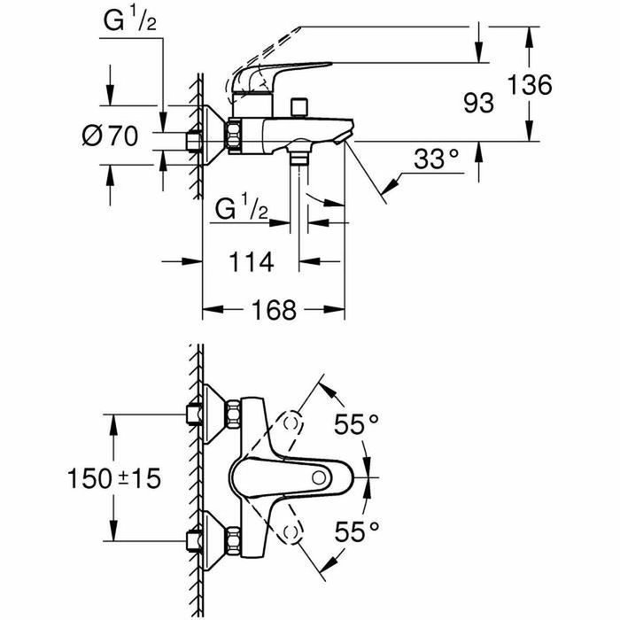Grohe Mezclador monomando de baño/ducha Swift - Cromo - Montaje en pared visto Grohe Mezclador monomando de baño/ducha Swift - Cromo - Montaje en pared visto
