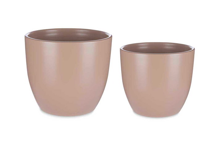 Ibergarden Set de 2 Macetas de Cerámica Abombada, Beige, 22 cm y 28 cm
