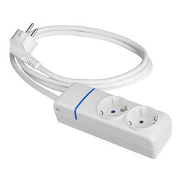 Solera Base Múltiple o Prolongador con 2 Tomas Schuko 250V 16A 3680W Máx, Cable 1.5m H05VV-F 3G1.5mm², IP20, Policarbonato, Blanca, con Orificios para Fijación