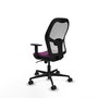 Silla de oficina Jorquera con mecanismo Sincro tapizada con Similpiel color Morado y malla color Blanco. Equipada con lumbar 1D, Brazos 1D y Ruedas 65mm nailon