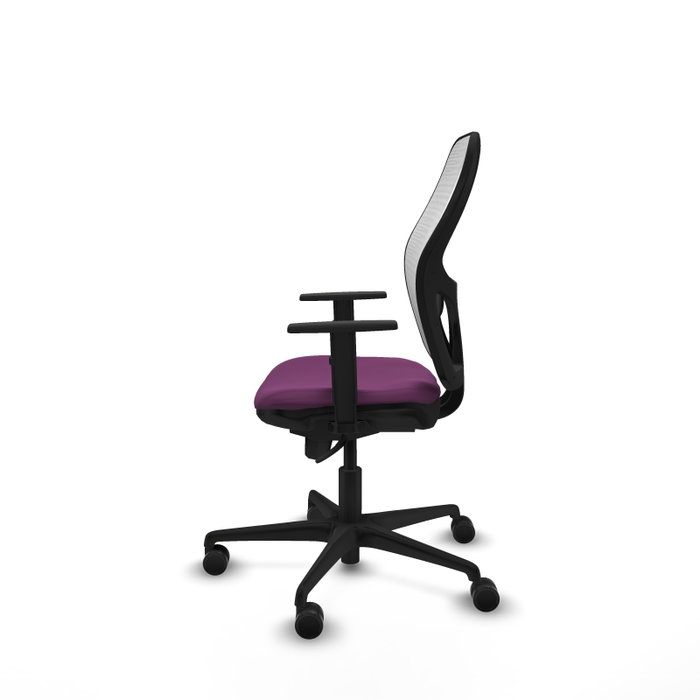 Silla de oficina Jorquera con mecanismo Sincro tapizada con Similpiel color Morado y malla color Blanco. Equipada con lumbar 1D, Brazos 1D y Ruedas 65mm nailon Silla de oficina Jorquera con mecanismo Sincro tapizada con Similpiel color Morado y malla color Blanco. Equipada con lumbar 1D, Brazos 1D y Ruedas 65mm nailon