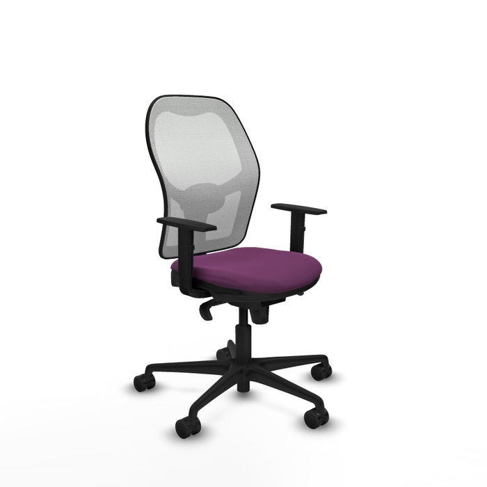 Silla de oficina Jorquera con mecanismo Sincro tapizada con Similpiel color Morado y malla color Blanco. Equipada con lumbar 1D, Brazos 1D y Ruedas 65mm nailon Silla de oficina Jorquera con mecanismo Sincro tapizada con Similpiel color Morado y malla color Blanco. Equipada con lumbar 1D, Brazos 1D y Ruedas 65mm nailon