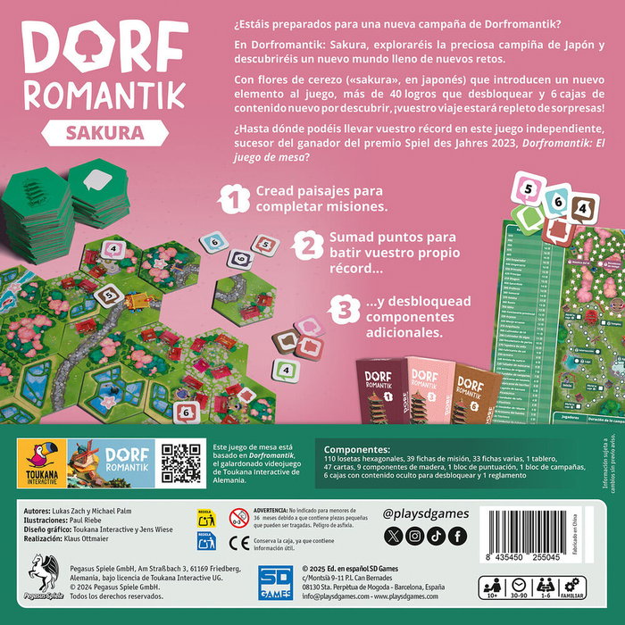 SD GAMES Dorfromantik Sakura - Juego de Mesa | Expansión (Edición Español) | Juego de colocación de losetas | 1-6 Jugadores | A partir de 10 años