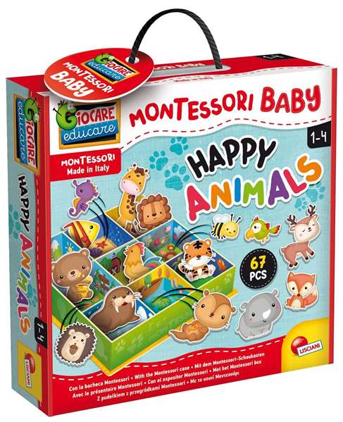 Lisciani Juego de aprendizaje Montessori 3D con 50 figuras autocorrectivas y cajas de animales