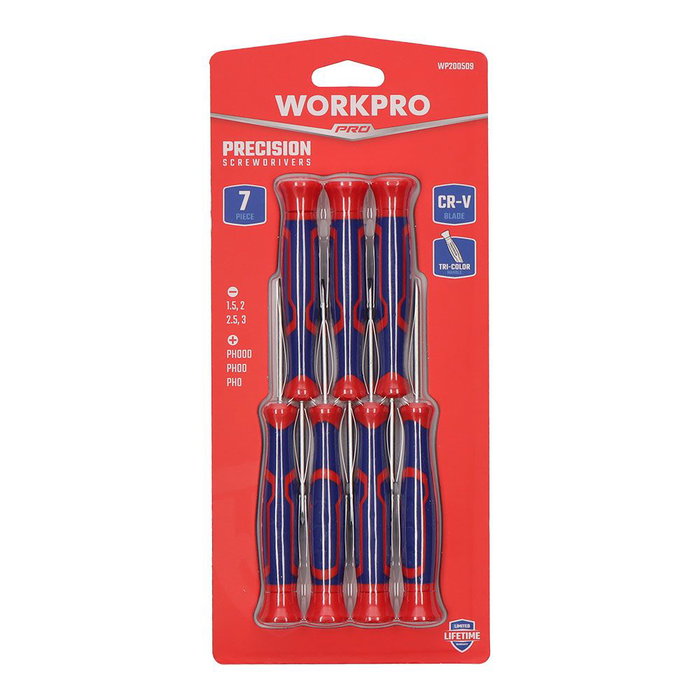 Workpro Juego de Destornilladores de Precisión 7 Piezas, 3 Phillips + 4 Plano, Cromo-Vanadio con Punta Magnética y Mango Ergonómico Workpro Juego de Destornilladores de Precisión 7 Piezas, 3 Phillips + 4 Plano, Cromo-Vanadio con Punta Magnética y Mango Ergonómico