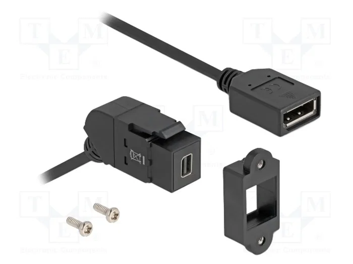 DeLOCK 67155 Adaptador Keystone Modul Mini DisplayPort a DisplayPort 45° con cable de 30 cm, 8K 30 Hz, Negro