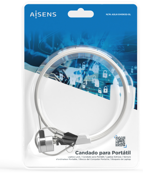 Aisens Cable de Seguridad con Cerradura de Llave 1.5m ASLK-D40K02-SL en Plata