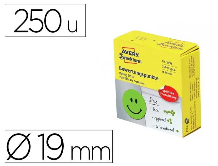 Avery Etiqueta Adhesiva Cara Sonriente Verde 19 mm Avery Etiqueta Adhesiva Cara Sonriente Verde 19 mm