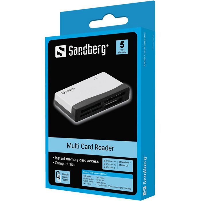 Sandberg Multi Card Reader Lector de Tarjetas USB para Leer y Escribir en Múltiples Formatos de Memoria