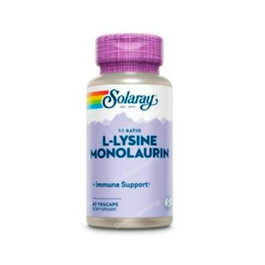 SOLARAY L-Lysine con Monolaurin, 500 mg de cada, Complemento Alimenticio, 60 Cápsulas Vegetales (Vcaps)