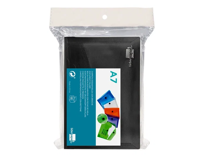 Liderpapel Dossier Carpeta Broche Polipropileno DIN A7 Negro Opaco Resistente 180 micras